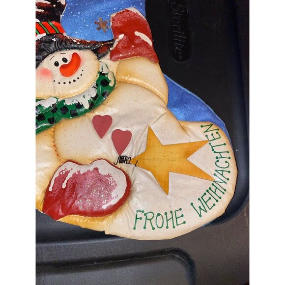 Vintage Christmas Stocking With Snowman Design & "Frohe Weihnachten" 18" - Picture 2 of 7